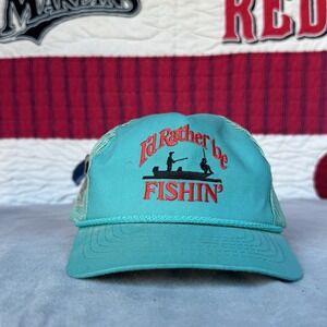 Id Rather Be Fishin' Trucker Hat Mens‎ Blue Adjustable Vintage 80s 90s Fishing